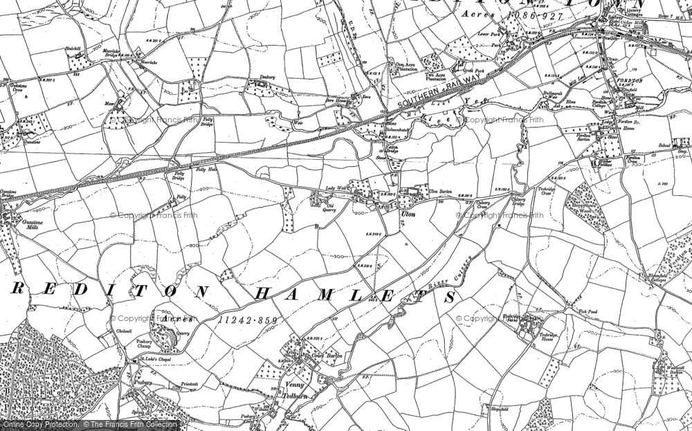 Old Map of Historic Map covering Yeoton Br in 1886