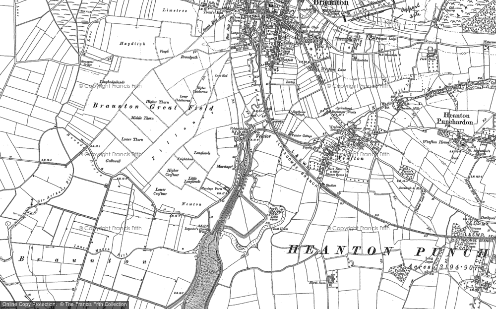 Old Map of Historic Map covering Braunton Great Field in 1903