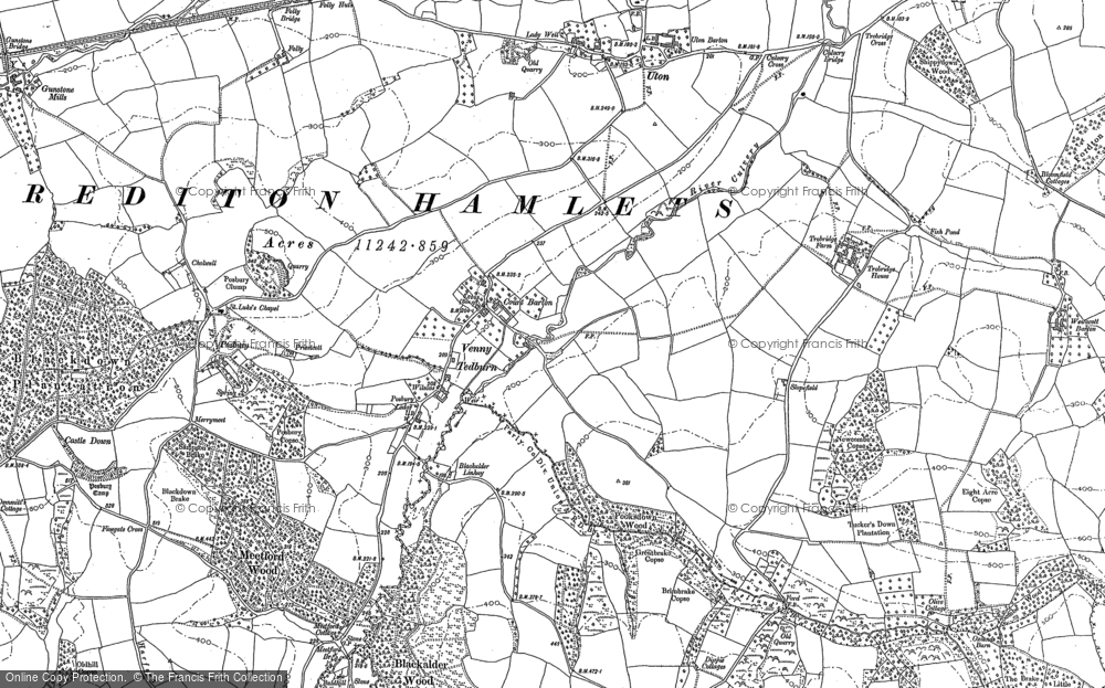 Old Map of Historic Map covering Blackalder Wood in 1886