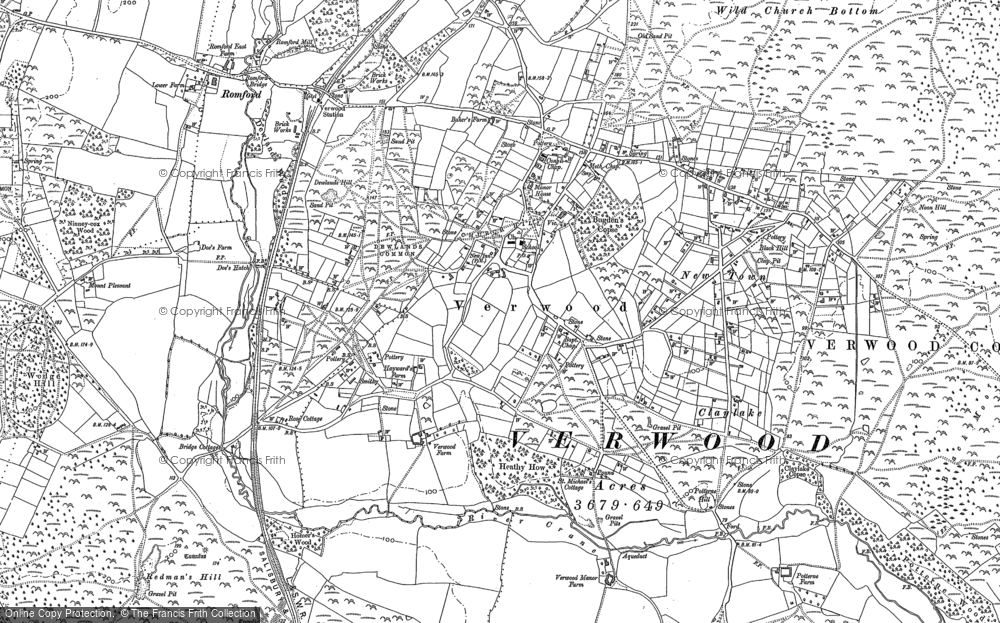 Old Map of Historic Map covering Dewlands Common in 1908