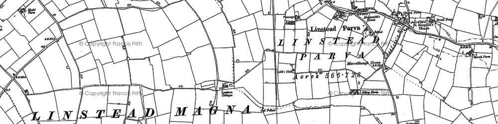 Old map of Linstead Parva in 1882