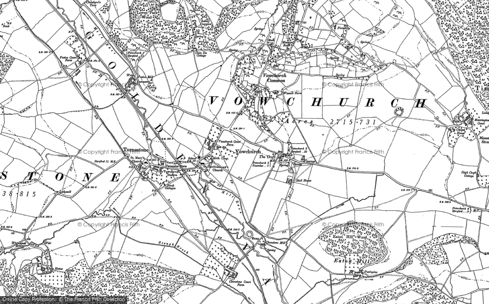 Old Map of Historic Map covering Vowchurch Common in 1886