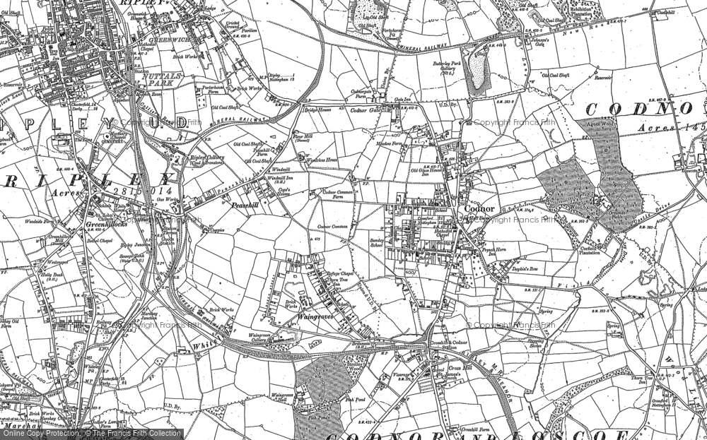 Old Map of Historic Map covering Cross Hill in 1880