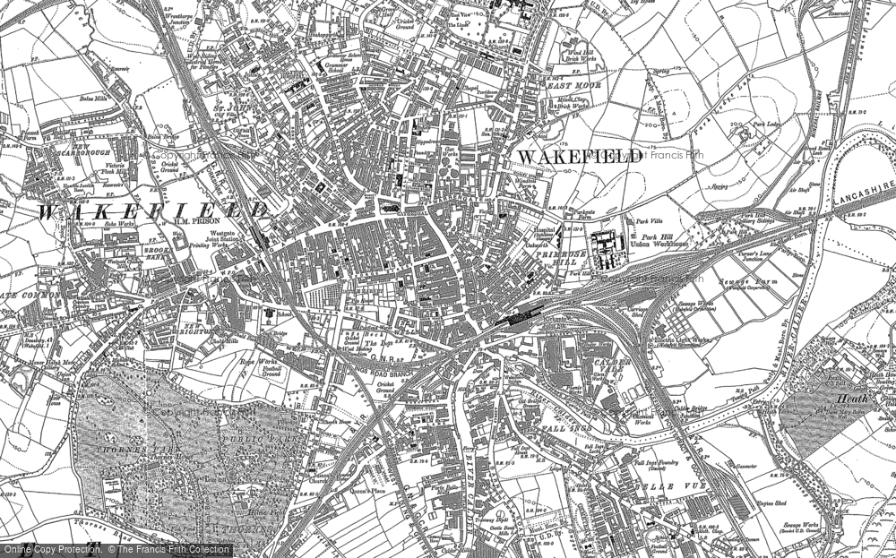 OLD ORDNANCE SURVEY MAP WAKEFIELD SOUTH 1890 GEORGE STREET SPARABLE LANE INGS RD 