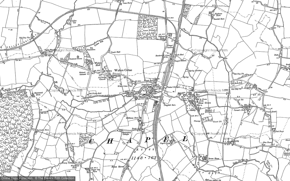 Old Map of Wakes Colne, 1896 in 1896