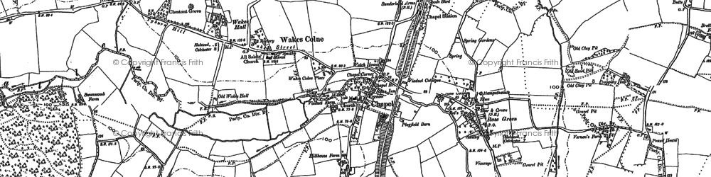 Old map of Wakes Colne Green in 1896