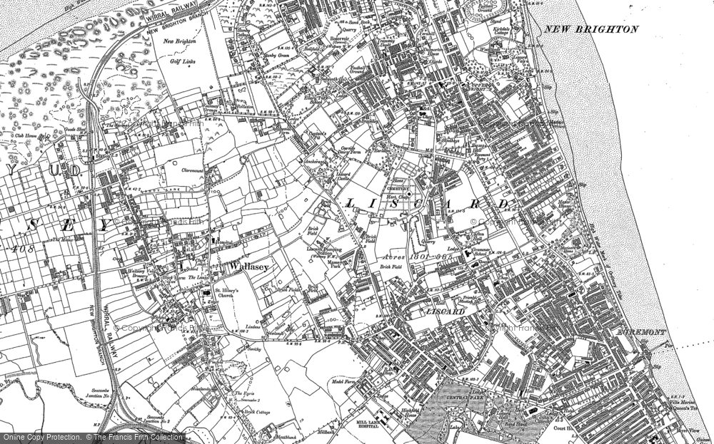 OLD ORDNANCE SURVEY MAP WALLASEY VILLAGE 1909 THE LAUND BRECK ROAD STONBY GREEN