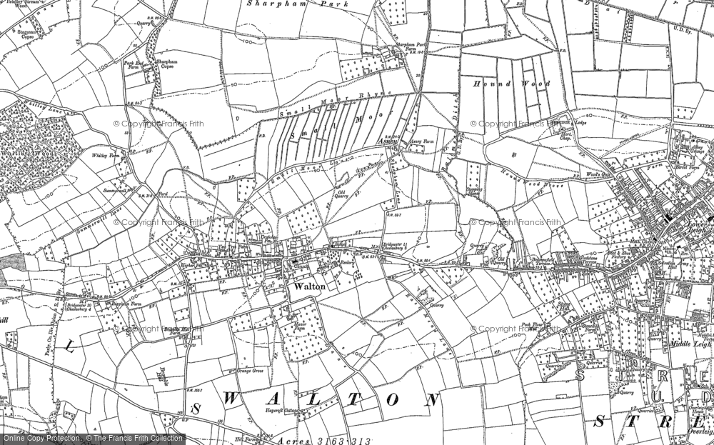 Old Map of Historic Map covering Butleigh Moor in 1885