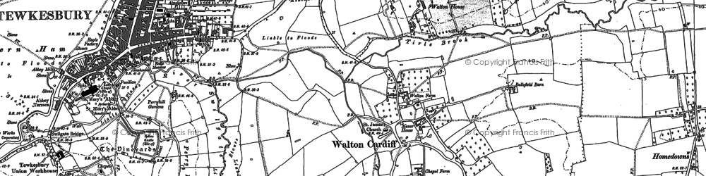 Old map of Walton Cardiff in 1883