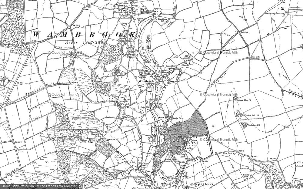 Old Map of Historic Map covering Broad Oak in 1887