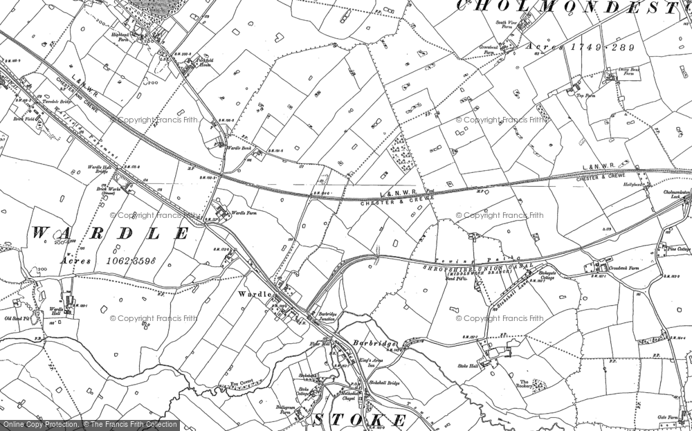 Old Map of Historic Map covering Wardle Bank in 1897