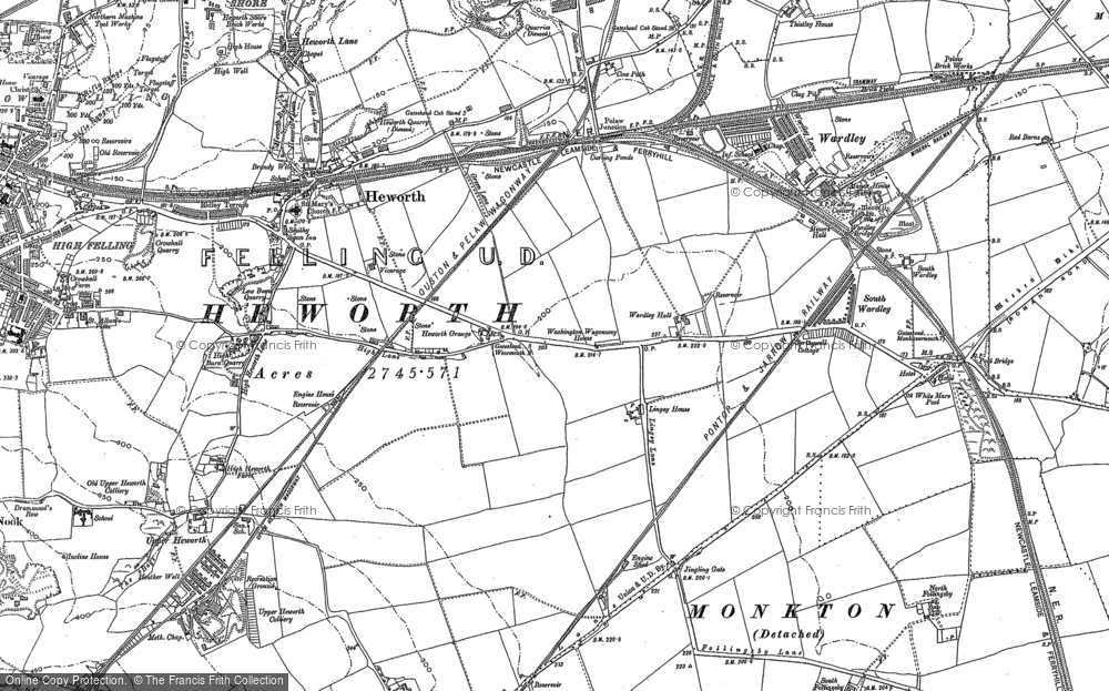 OLD ORDNANCE SURVEY MAP HEWORTH PELAW & WARDLEY 1895 