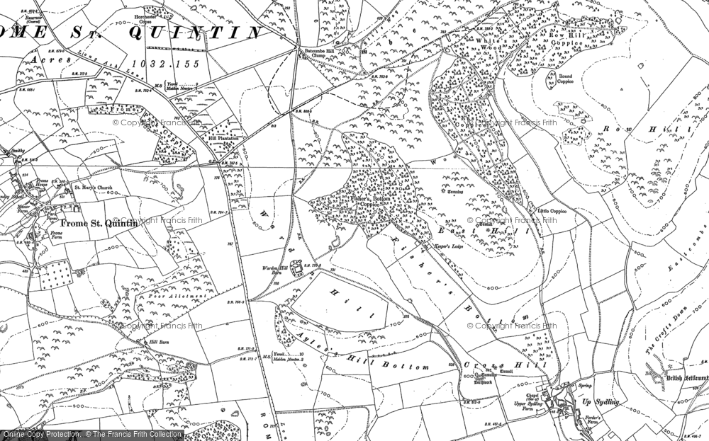 Old Map of Historic Map covering Batcombe Hill in 1887