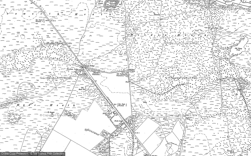 Old Map of Historic Map covering Bloxworth Heath in 1886