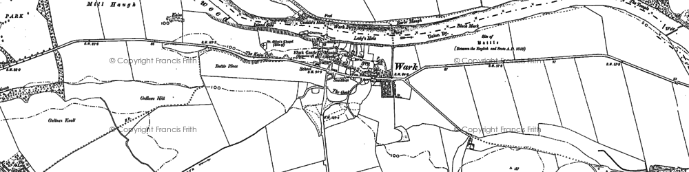 Old map of Wark Common in 1896