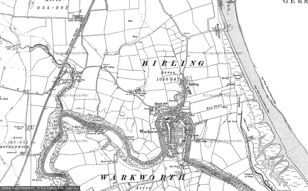 Old Map of Warkworth, 1896 - 1898 in 1896