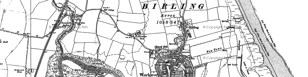 Old map of Warkworth in 1896