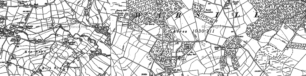 Old map of Warsill in 1908