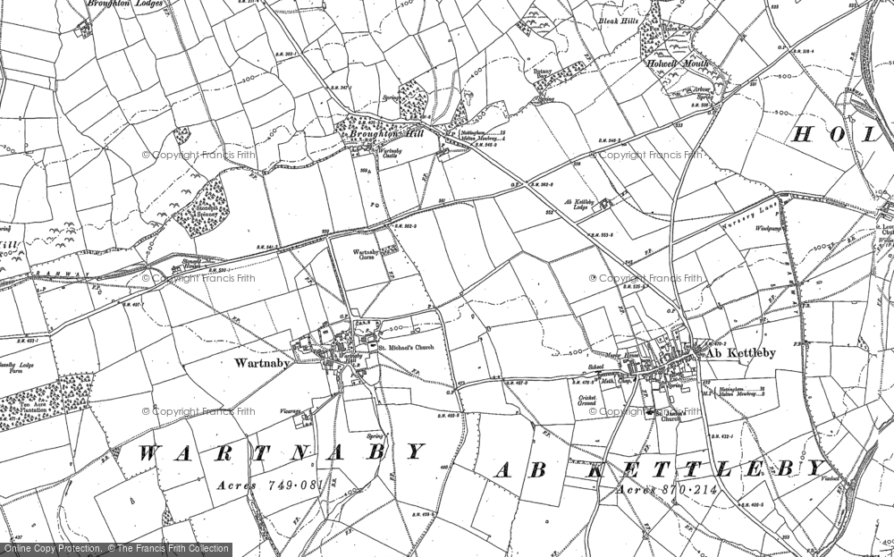Old Map of Historic Map covering Broughton Lodges in 1883