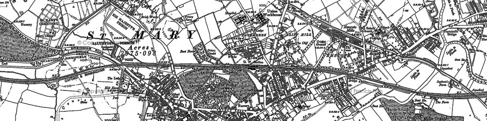Old map of Warwick in 1886