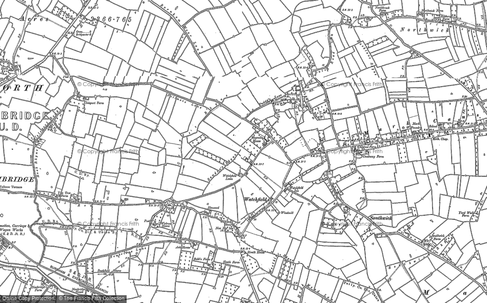 Old Map of Historic Map covering Northwick in 1884