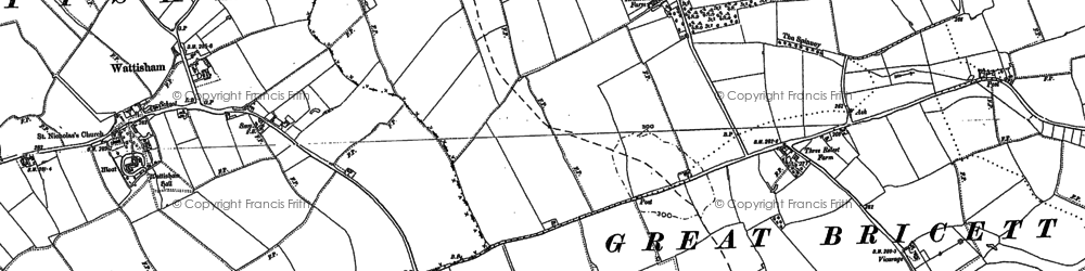 Old map of Wattisham Airfield in 1884