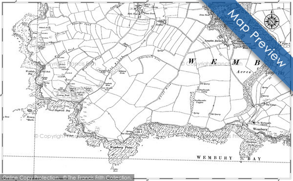 Old Map of Historic Map covering Heybrook Bay in 1905