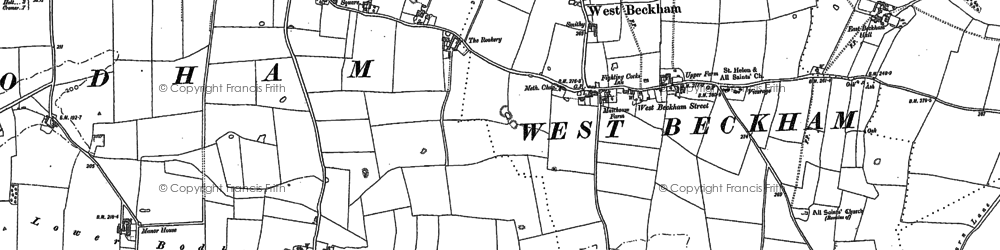 Old map of Bodham Hill in 1885