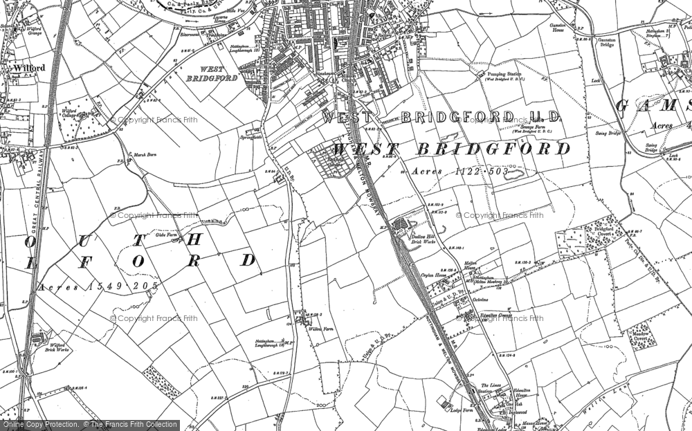 Old Map of Historic Map covering Wilford Hill in 1883