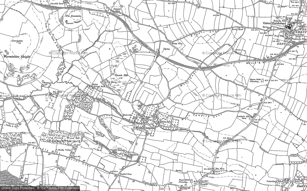 Old Map of Historic Map covering Burford Cross in 1885