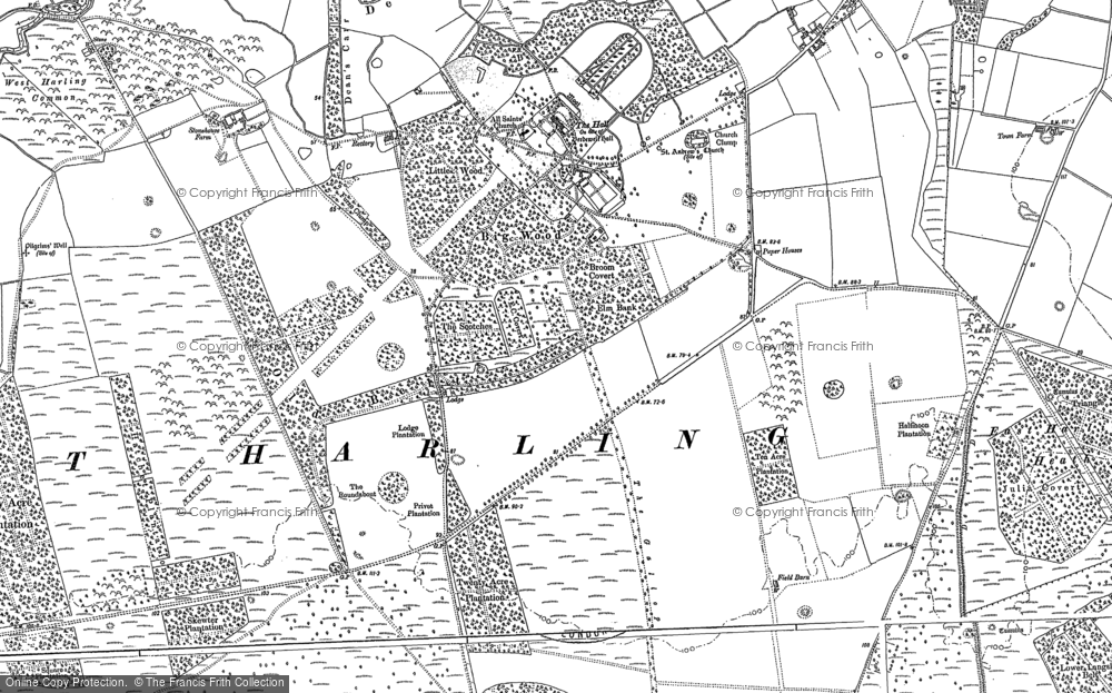 Old Map of Historic Map covering Middle Harling in 1903