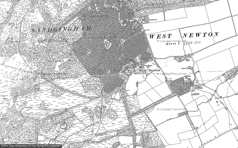 Old Map of Historic Map covering Woodcock Wood in 1884