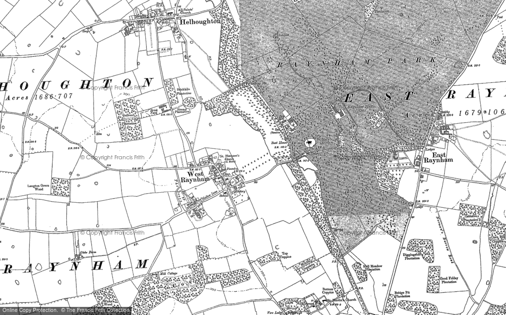 Old Map of Historic Map covering West Raynham Airfield in 1884