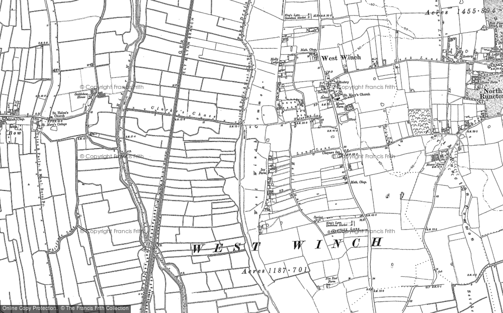 Old Map of West Winch, 1884 in 1884