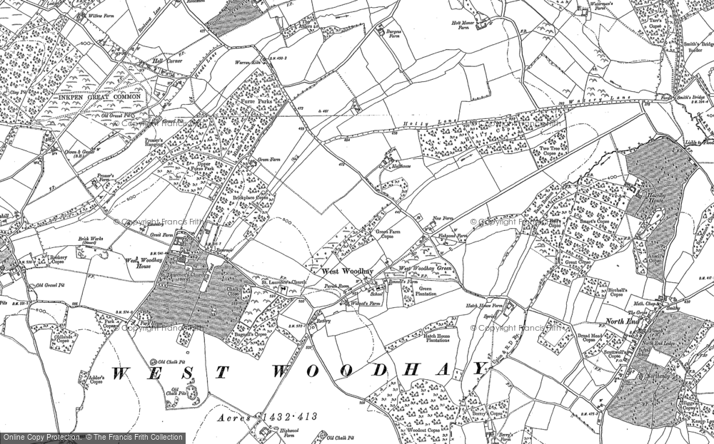 Old Map of Historic Map covering West Woodhay Ho in 1909