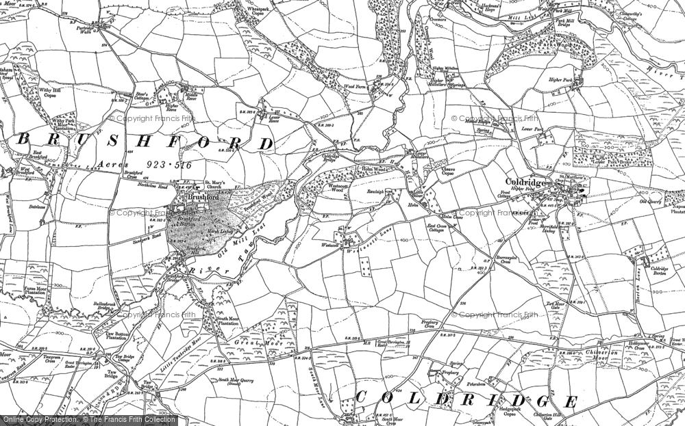 Old Map of Historic Map covering Brushford in 1886