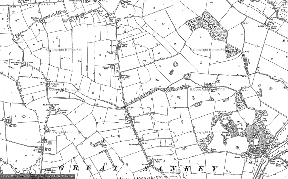 Old Map of Historic Map covering Burtonwood Service Area in 1891