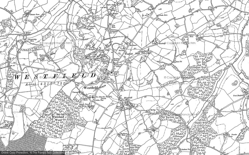 Old Map of Historic Map covering Whiteland Wood in 1872