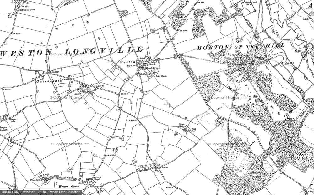 Old Map of Historic Map covering Weston Green in 1882