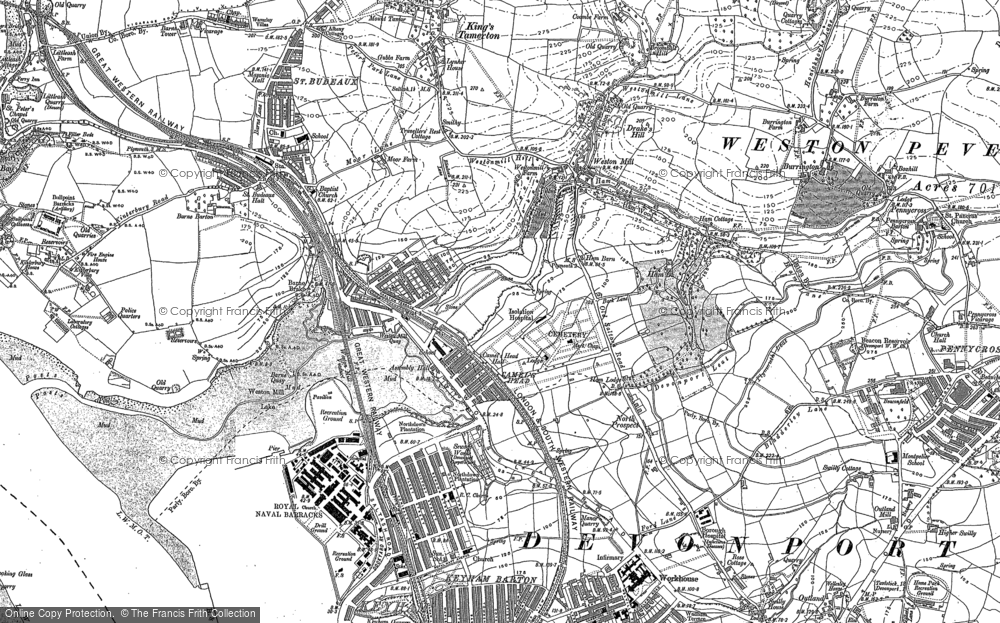 Old Map of Historic Map covering Barne Barton in 1894