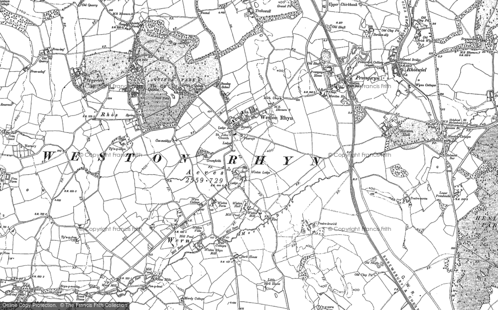 Old Map of Historic Map covering Weston Lodge in 1874