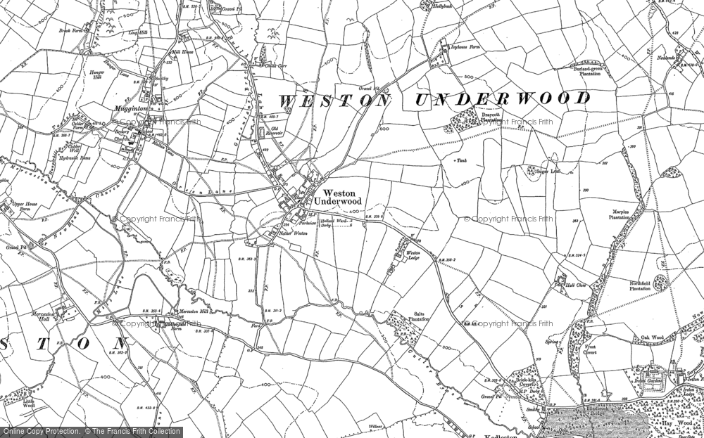 Old Map of Weston Underwood, 1880 - 1881 in 1880