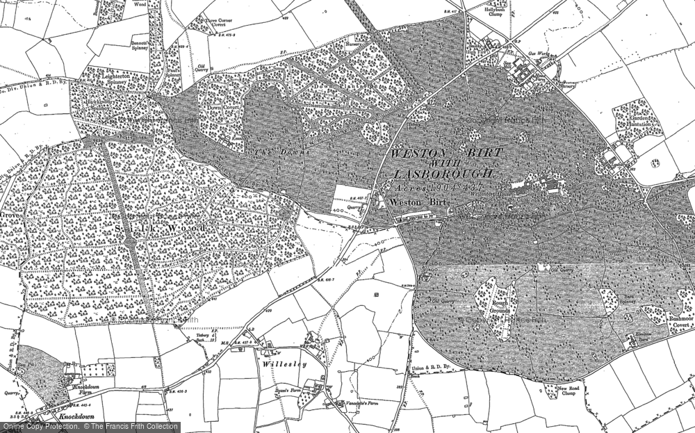 Old Map of Historic Map covering Bowldown Wood in 1899