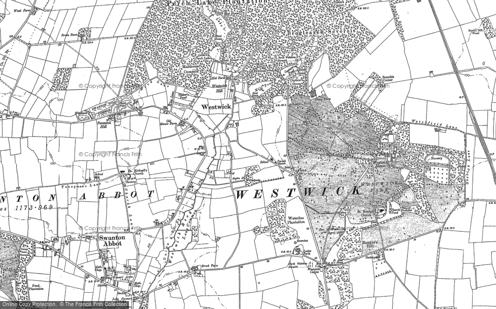 Old Map of Historic Map covering Westwick Hill in 1884