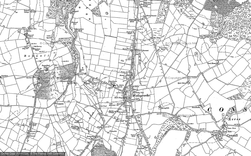Old Map of Historic Map covering Consall in 1879