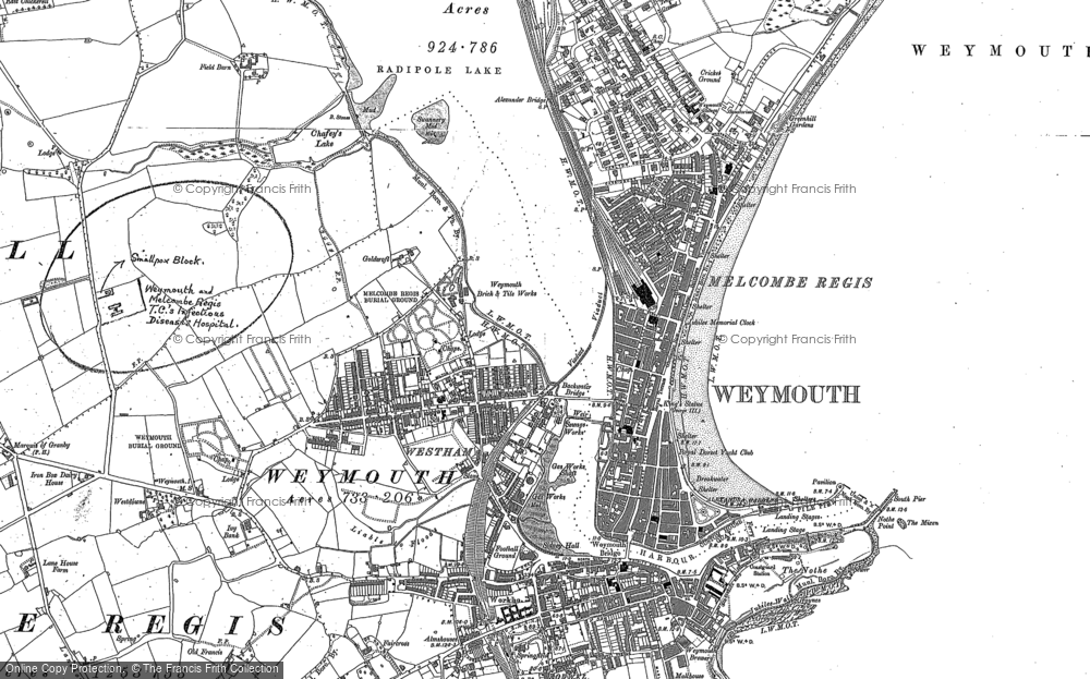 Old Map of Historic Map covering Melcombe Regis in 1901