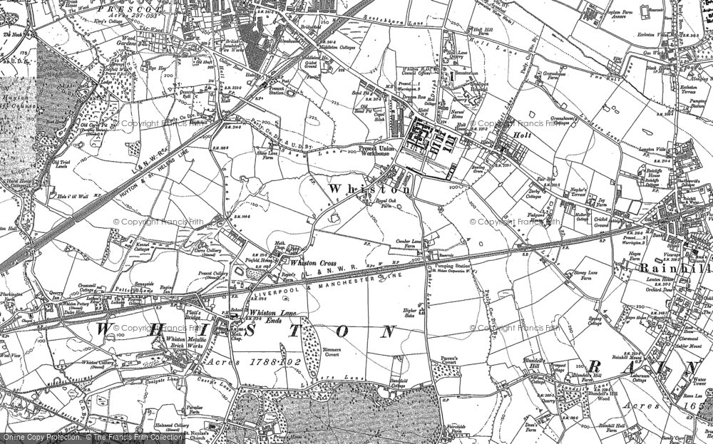 Old Map of Historic Map covering Whiston Cross in 1891