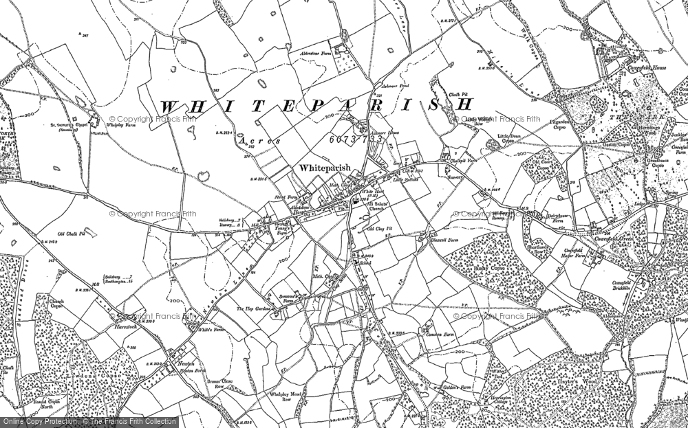 Old Map of Historic Map covering Cowesfield Green in 1908