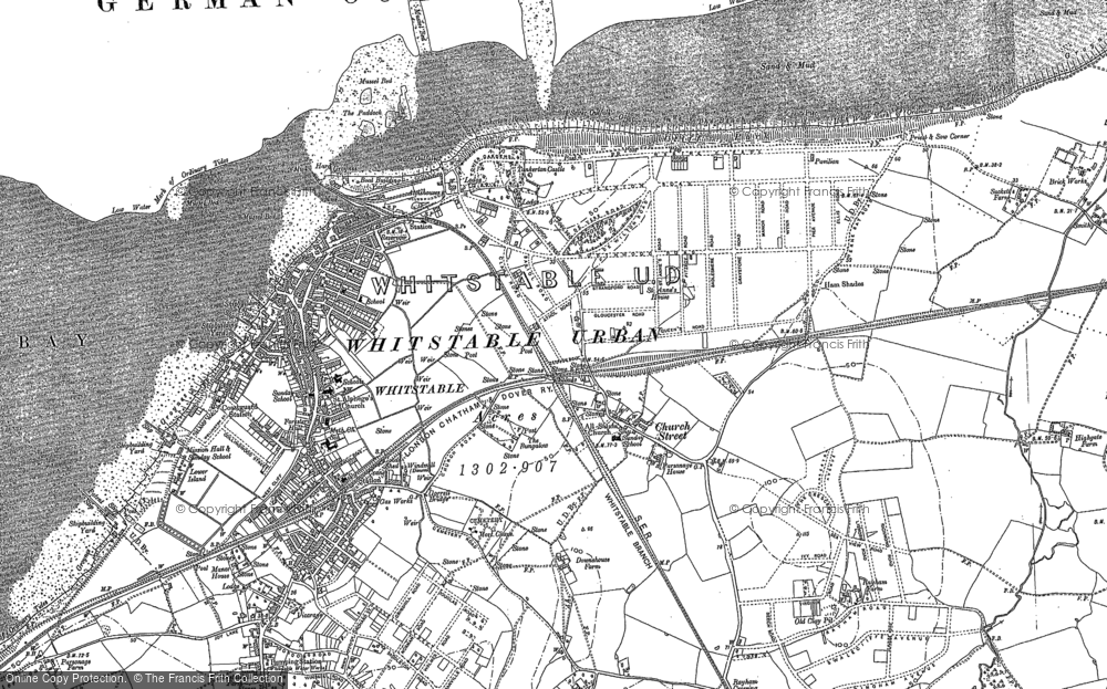 Old Map of Historic Map covering Whitstable Street in 1896