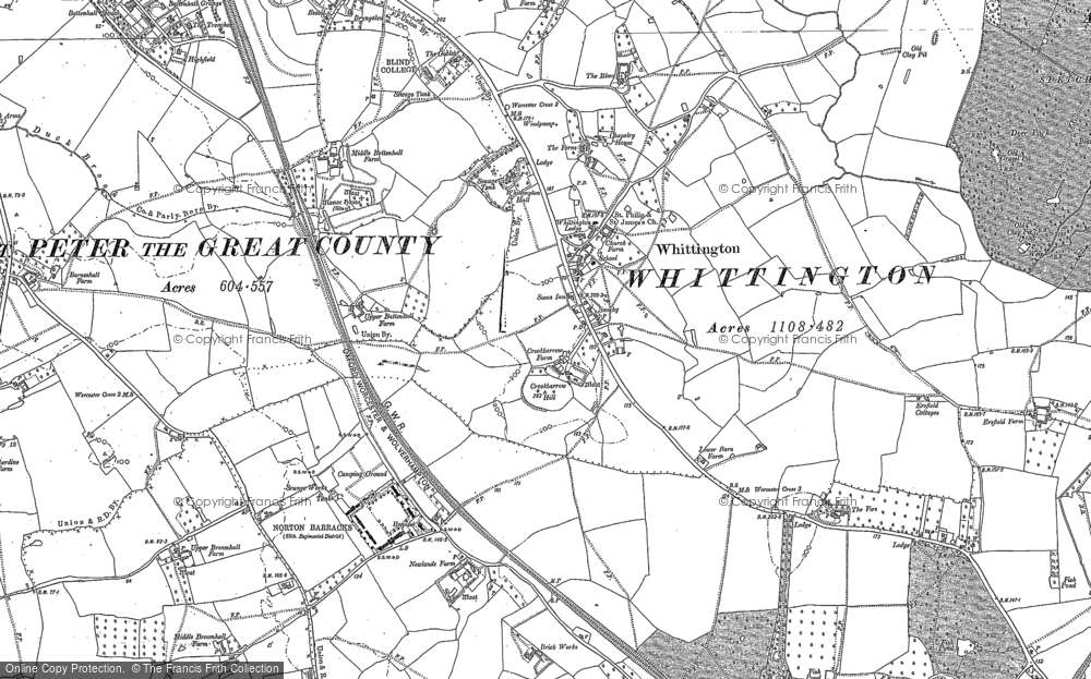 Old Map of Whittington, 1884 in 1884